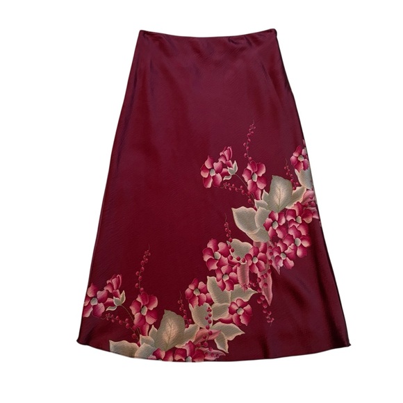 Banana Republic Y2K Burgundy Floral 100% Silk Shell Skirt. Sz 4 - Picture 7 of 14
